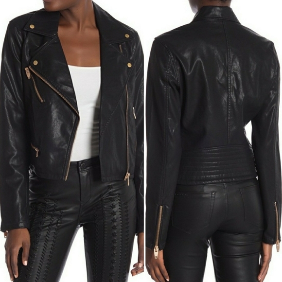Blank NYC Jackets & Blazers - Blank NYC Cropped Crop Moto Vegan Black Leather Asymmetric Zip Collared Jacket M